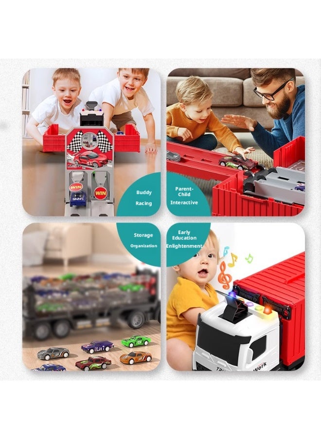 Race Car Track Toy Truck Toy with Slots & Foldable Race Tracks Transport Car Carrier Toy for Toddlers Cars Toy Set Container Truck Toy with 8 Alloy Cars Vehicles Toy Set for 3+ Kids Boys Girls - Image 5